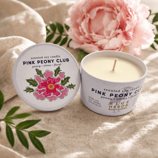 Pink Peony Club Travel Candle - Blue Heron Soap Co
